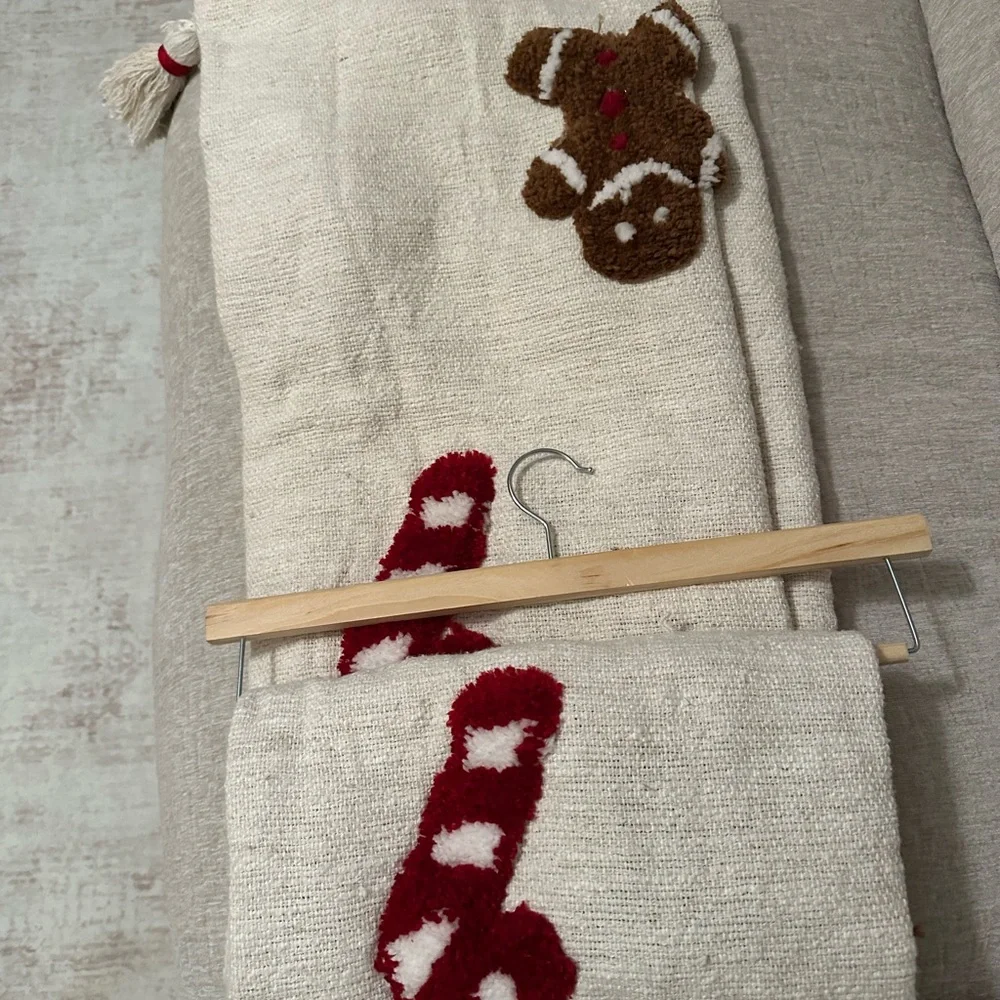 Festive Cream Gingerbread and Candy Cane Throw Blanket